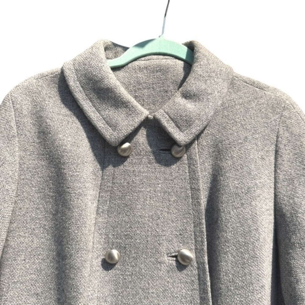 Vintage Hockanum Gray Wool Blend Coat Women Classic Double Breasted Jacket Large